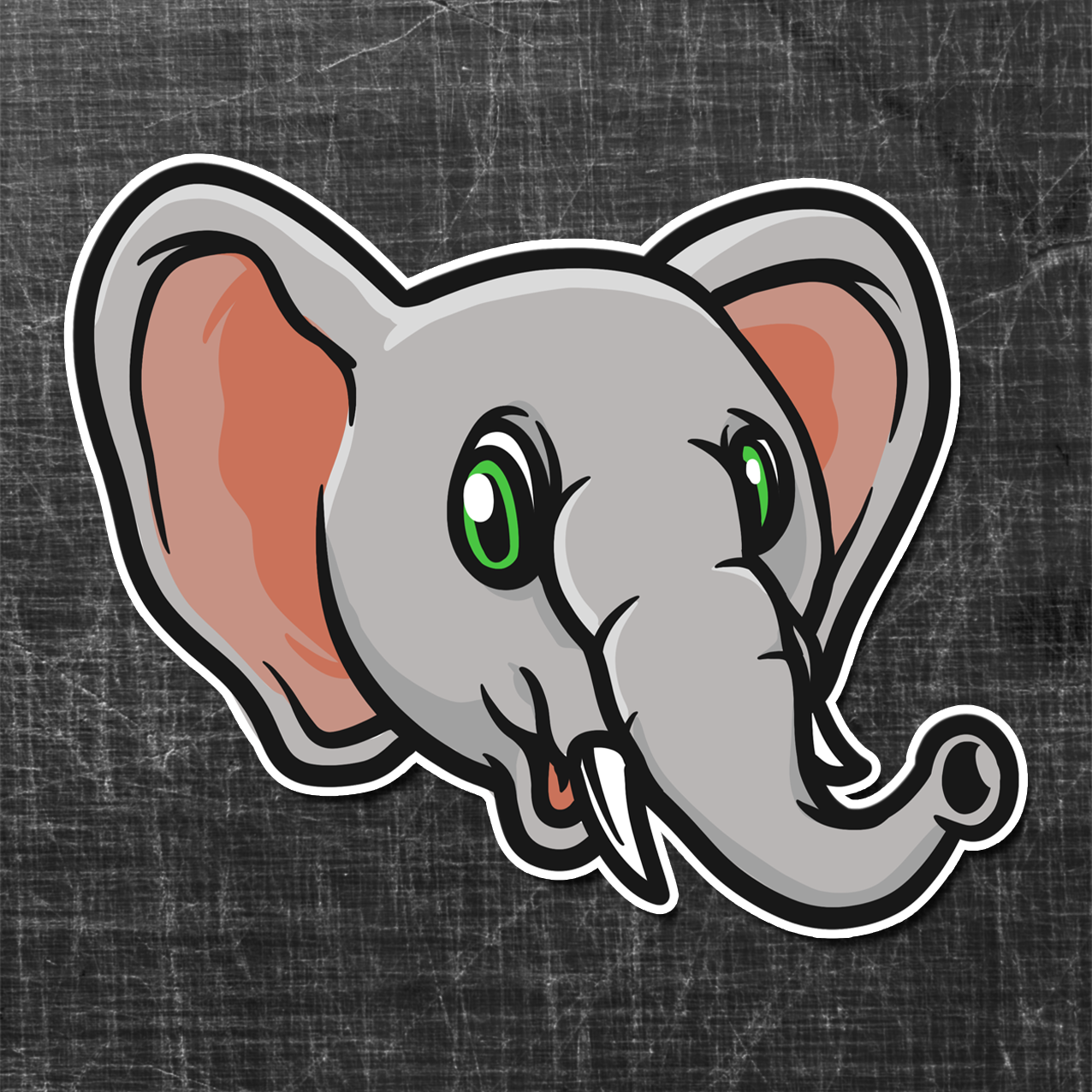 Sticker on a textured background of a grey elephant