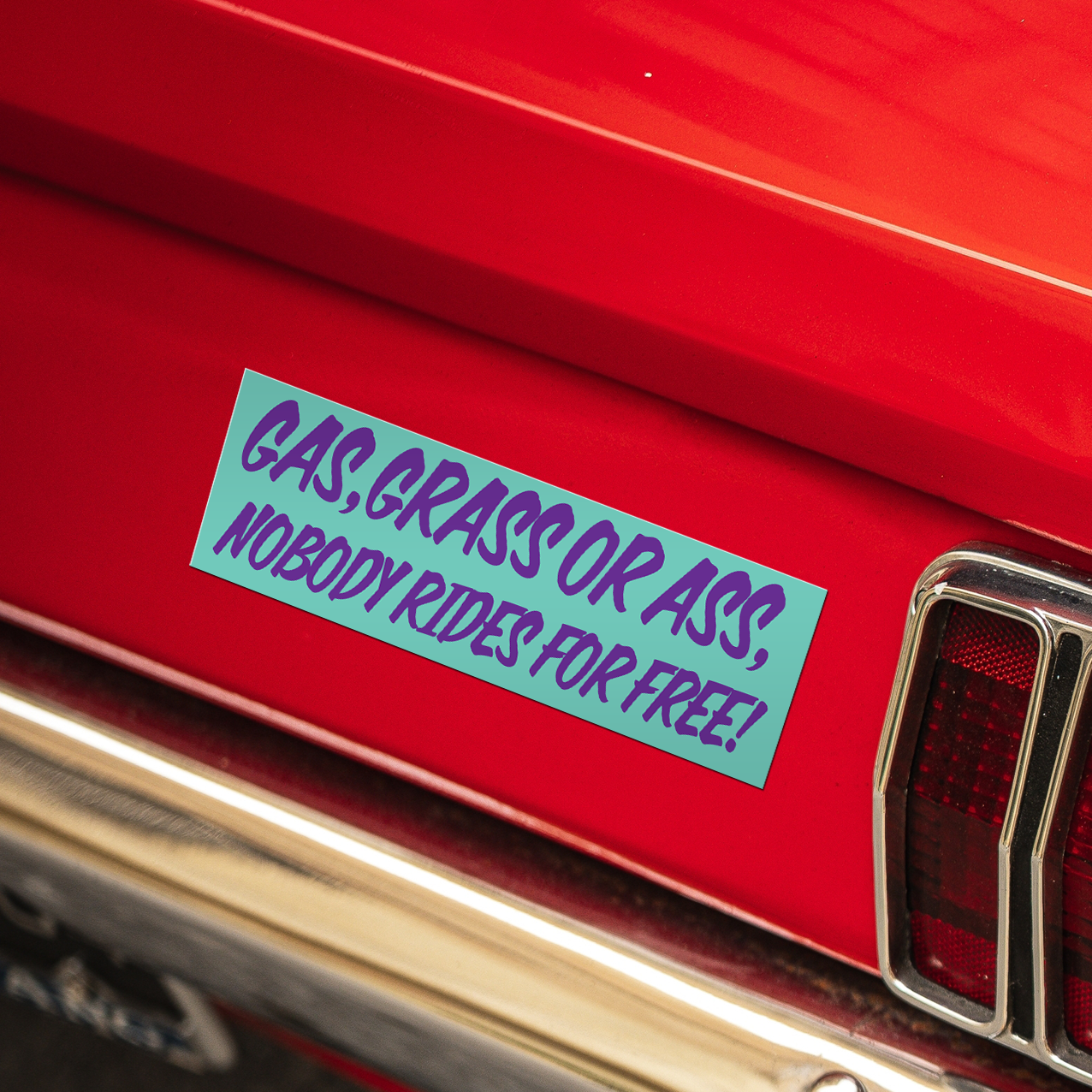 Bumper sticker on a red car