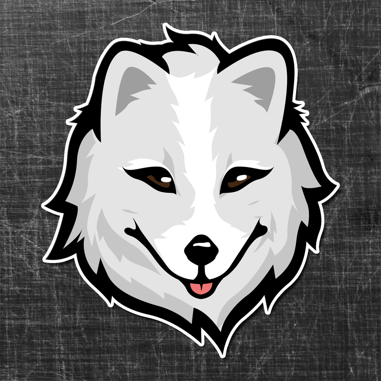 Sticker on a textured background of a grey Mountain Fox