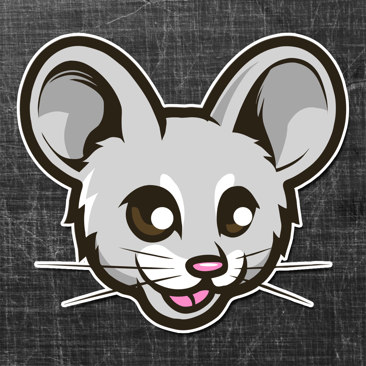 Sticker on a textured background of a grey Mouse