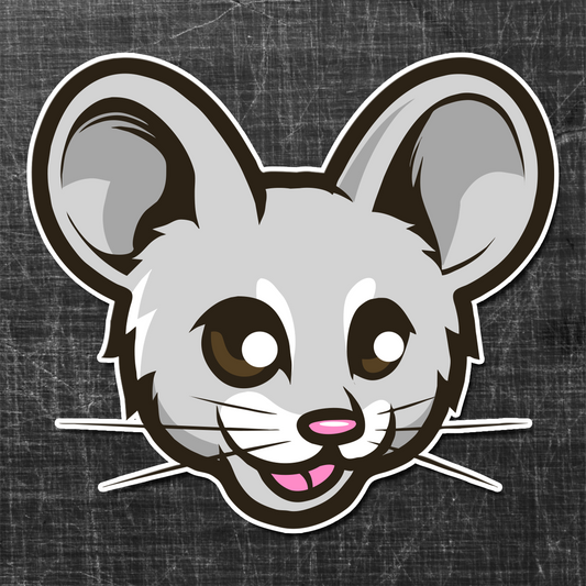Sticker on a textured background of a grey Mouse