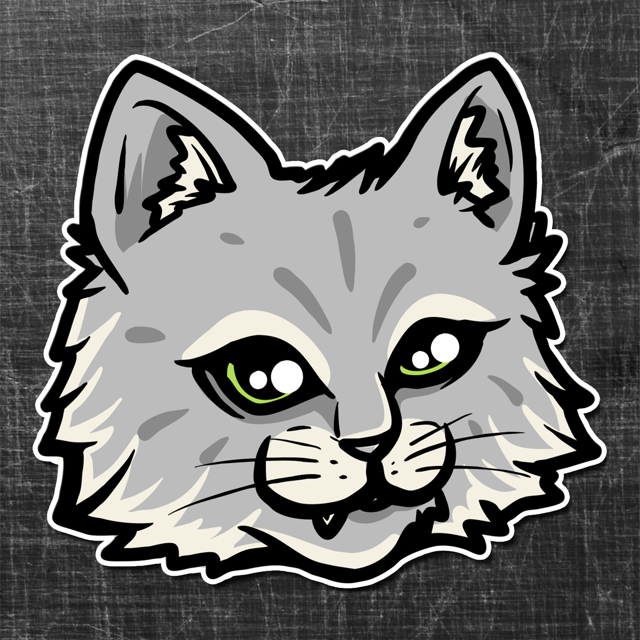 Sticker on a textured background of a grey Norwegian Cat