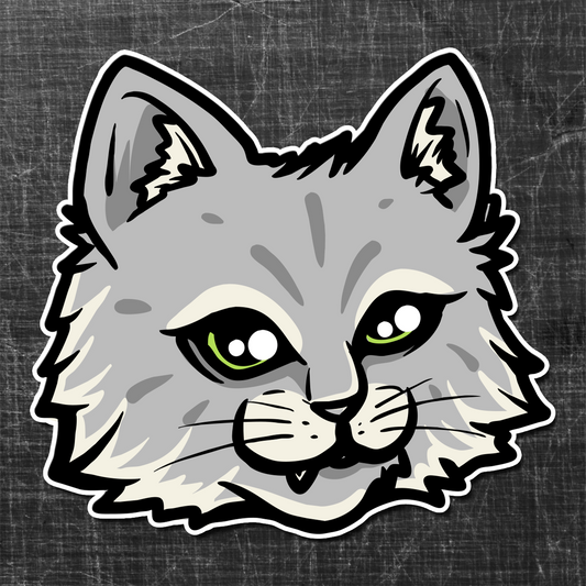 Sticker on a textured background of a grey Norwegian Cat