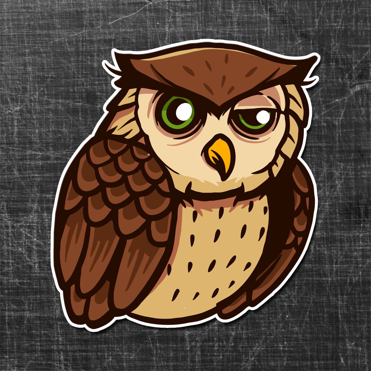 Sticker on a textured background of a comic Owl