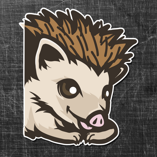 Sticker on a textured background of a comic Piggsvin hedgehog
