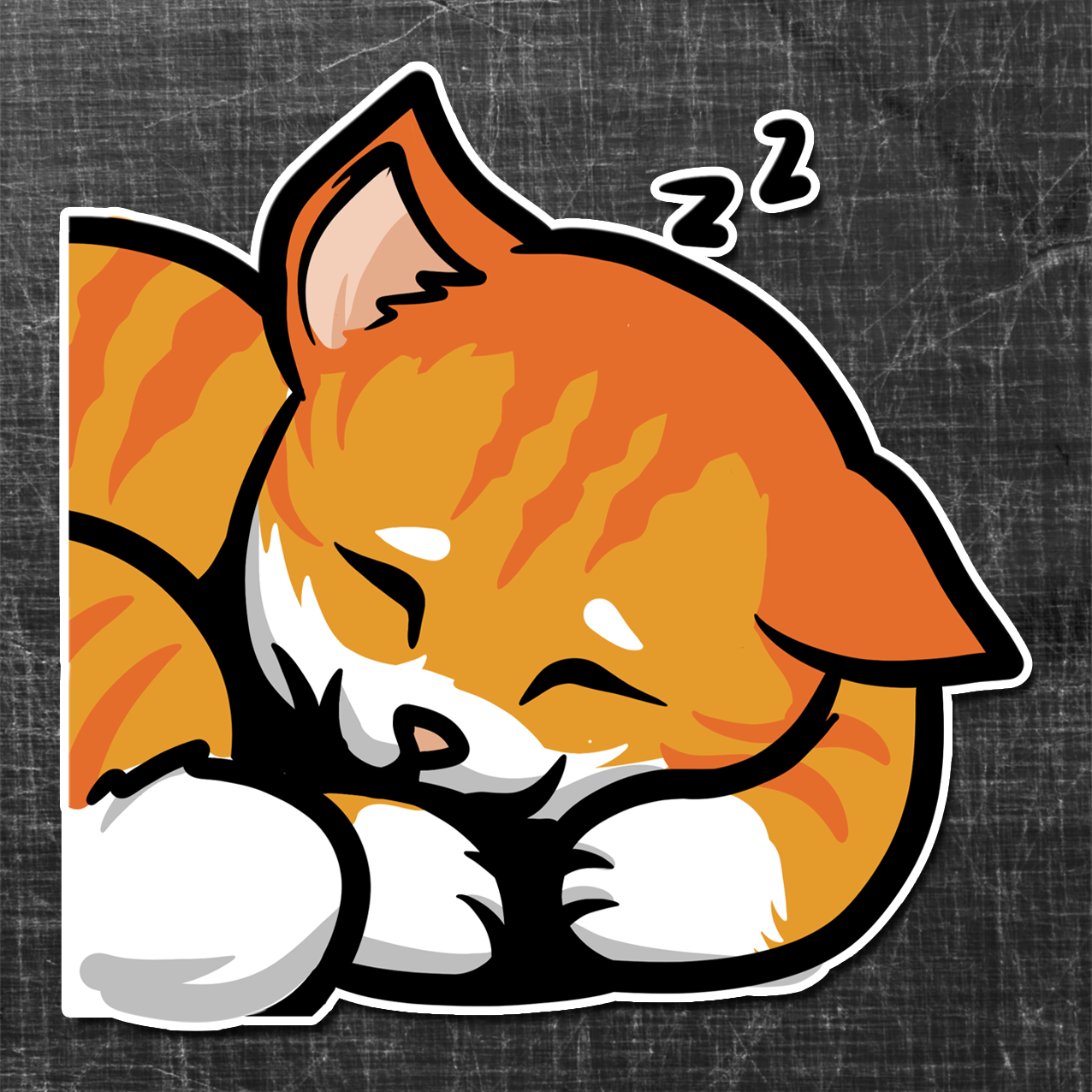 Sticker on a textured background of a comic Sleeping Cat