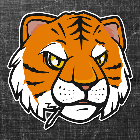 Sticker on a textured background of a comic Orange Tiger